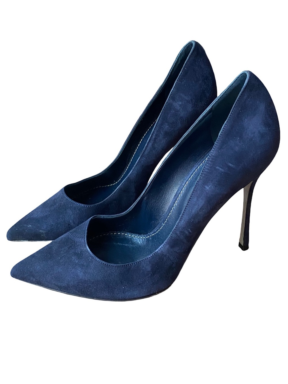 Sergio Rossi suede navy blue sleek Italian stiletto point toe pumps size 6.5